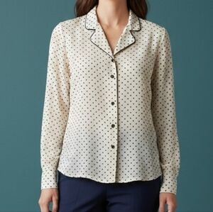 VTG JOANNA Retro Monochrome Polka Dot Long Sleeve Button Down Shirt